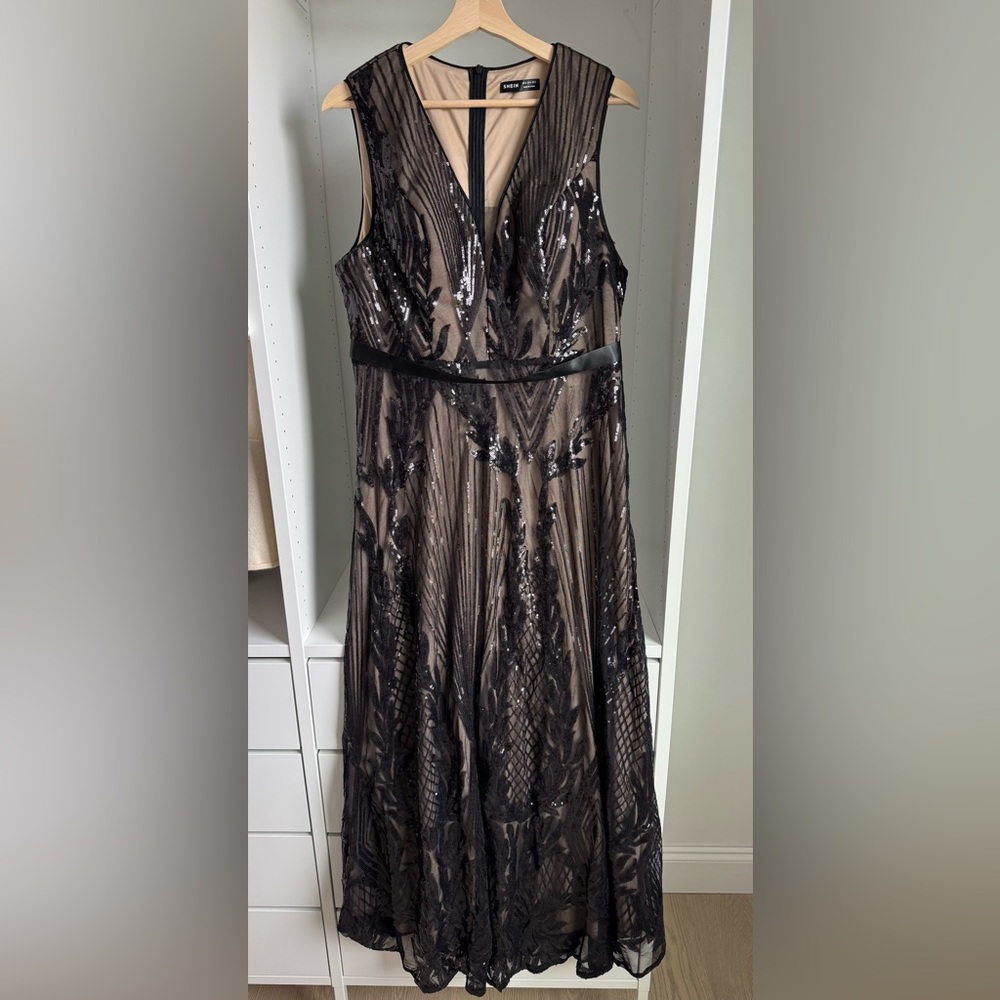 SHEIN Black Sequin Evening Dress